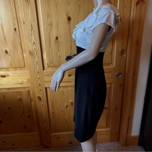 Vintage Y2K Cache Black White Colorblock Dress Size 8 Ruffle Collar Bodycon - Picture 6 of 13